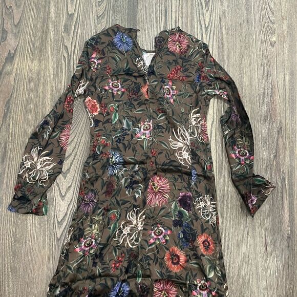 Momoni Midi Dress Long Sleeve Silk Blend Floral Print Tan Multicolor Size 40 - Picture 10 of 10